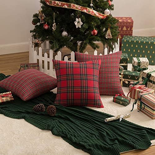 AQOTHES Christmas Plaid Decorative Throw Pillow Covers Red 18x18