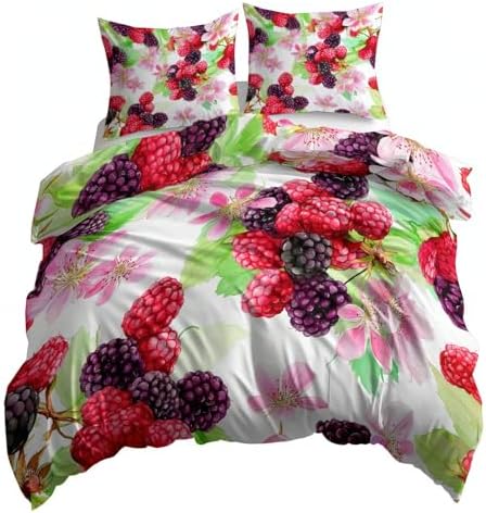 Queen Duvet Cover Set Color, Fruity and Floral Elegance Bedding