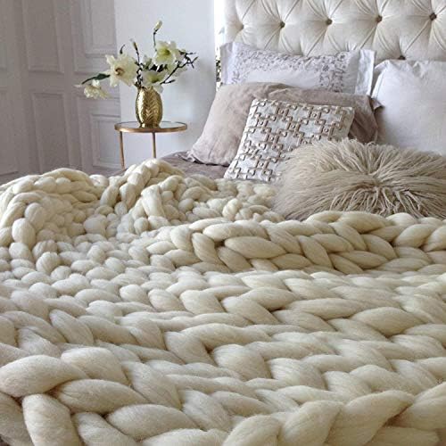 Chunky Knit Blanket Merino Wool Hand Made Boho Soft and Cozy Bulky