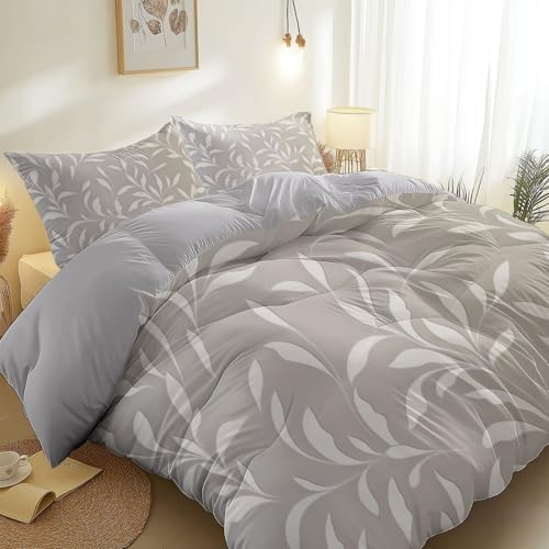 Duvet Cover King Microfiber - Reversible Minimal Leaves Vines Plants