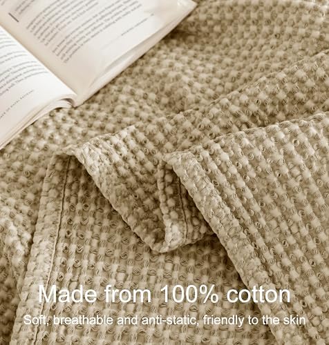 Talasily 100% Cotton Waffle Blanket Queen Size,Stone Washed Bed