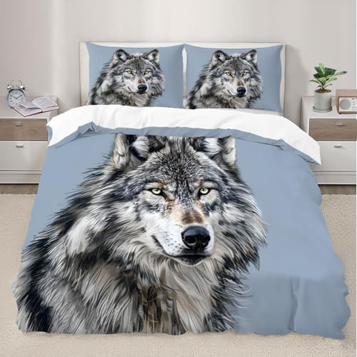 Wolf Bedding Set King Size - Nature Wild Animals Duvet Cover 3PC, Soft