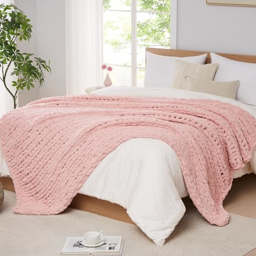 L'AGRATY Chunky Knit Throw Blanket for Couch, 50'' x 60'' Knit Throw