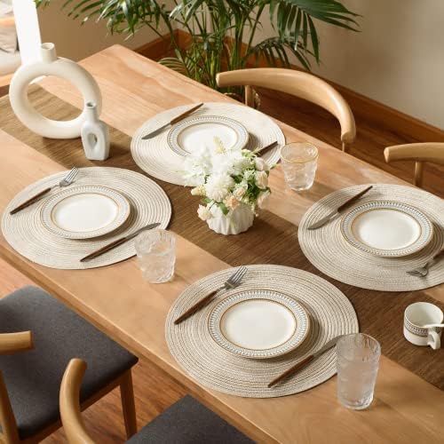 FunWheat Round Braided Placemats Set of 8 Place mats for Dining Tables