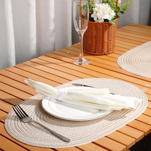 Placemats Set of 6, Braided Cotton Polypropylene Blend Woven Table