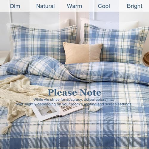 JOLLYVOGUE Plaid Duvet Cover King Size, 3 Pcs Duvet Cover Set
