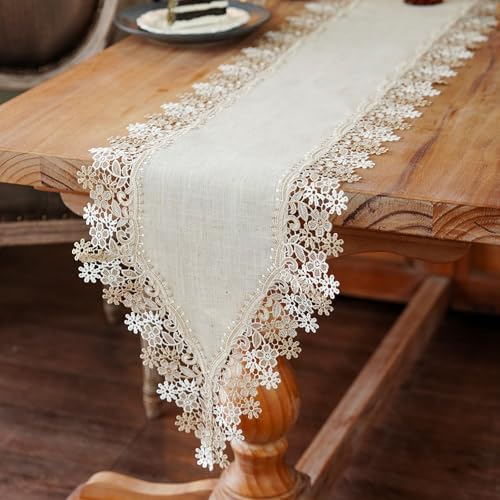 ARTABLE Lace Table Runner Stone Natural Linen Macrame Decor