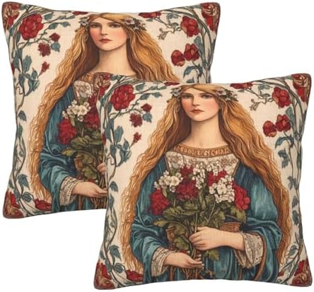 Woman Holding Flowers 2 Pack Throw Pillow Covers Sofa Cushions Covers