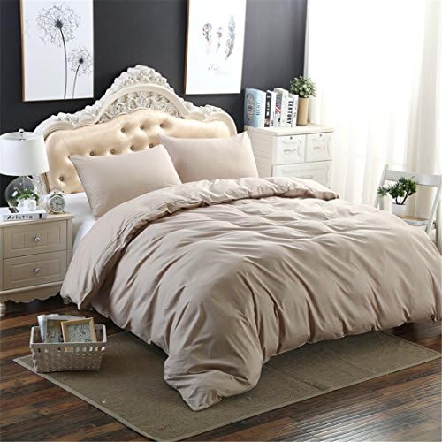 100% Natural Cotton Duvet Cover Queen Size Taupe 3 Pcs Set