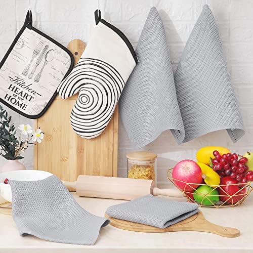 Homaxy 100% Cotton Waffle Weave Kitchen Dish Cloths 8-Pack, Light Gray