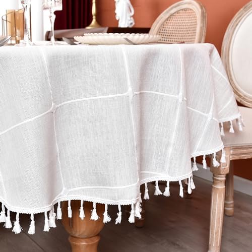 Rustic Cotton Linen Oval Tablecloth, Farmhouse Checkered Heavy Weight
