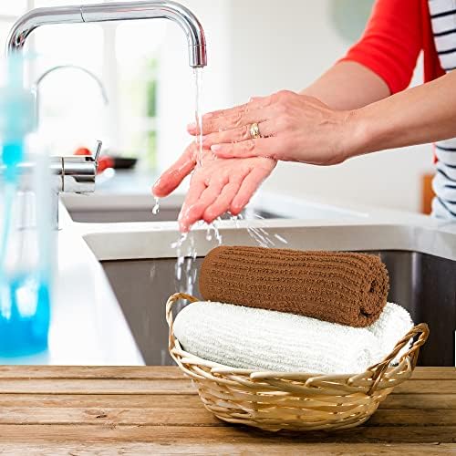 Oakias 100% Cotton Ribbed Terry Bar Mop Towels – 12 Pack – White &