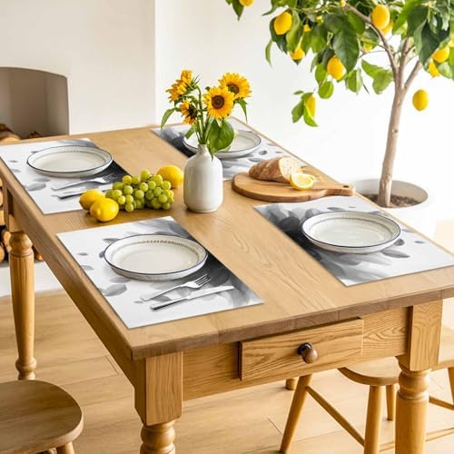 Abstract Gray Flower Texture Placemats Set of 6 Washable Table Mats