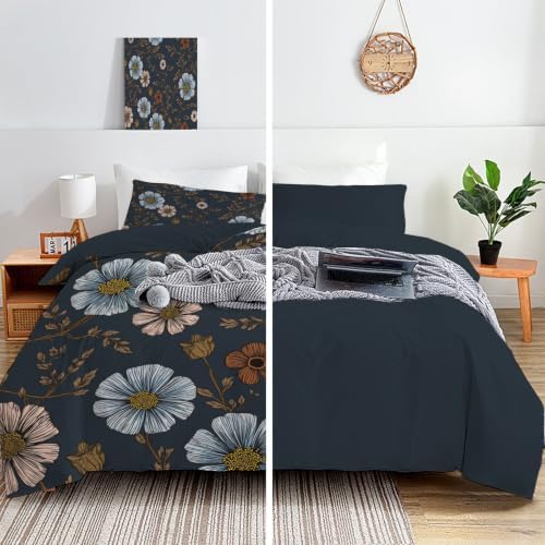 Charcoal Gray Retro Floral Vines King Duvet Cover Set Microfiber