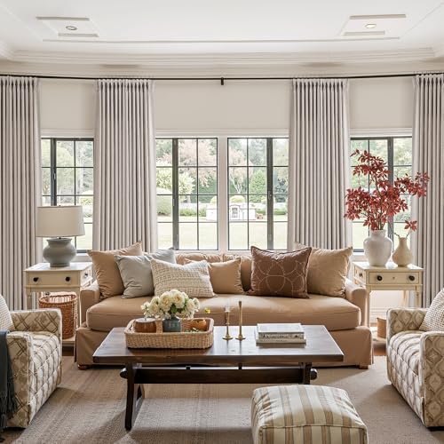 Jowels Beige Pinch Pleated Memory Trained Linen Curtains 84 Inch Long