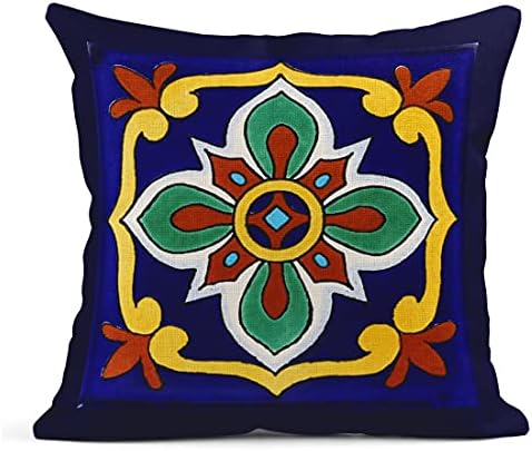 Throw Pillow Covers Set of 4, 20 x 20 Inch, Talavera Spanish Ethnic