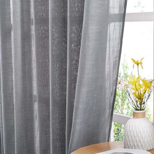 NICETOWN Semi Sheer Curtain for Bedroom, Grommet Top Soft Privacy with