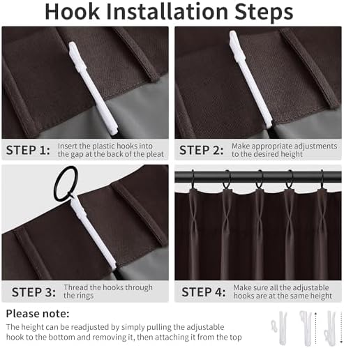 Joywell 100% Blackout Linen Pinch Pleated Curtains 96 in Long Coffee