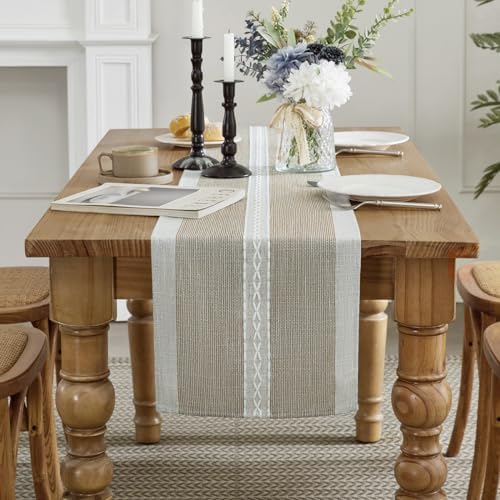 Wracra Embroidered Table Runner Linen Table Runners 108 inches Long