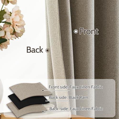 SimpleHome 100% Blackout Linen Natural Living Room Curtains 52" W x