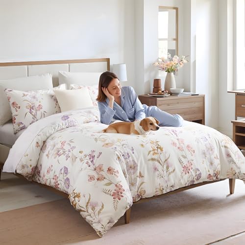 100% Cotton Duvet Cover Queen Size – Pastel Lavender Print Vintage