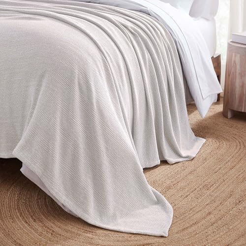 Chrisney Chenille Cotton Blanket, Soft Chevron Herringbone Woven