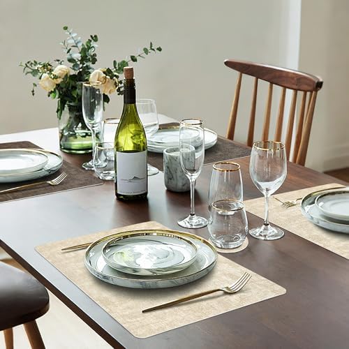 Fyvva Placemats Set of 6 Wipeable Reversible Faux Leather with