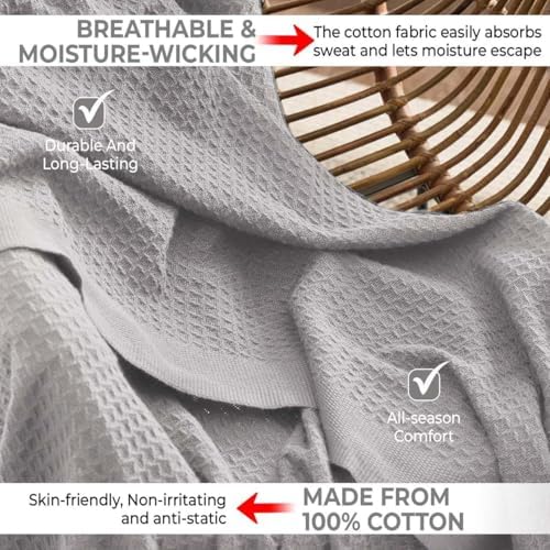 100% Cotton Blankets for Bed - Waffle Weave Blankets for Summer