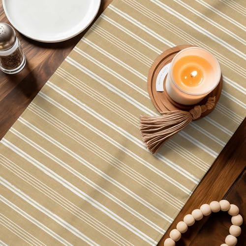 Beige Striped 72 Inch Table Runner, Modern Farmhouse Art Stripes