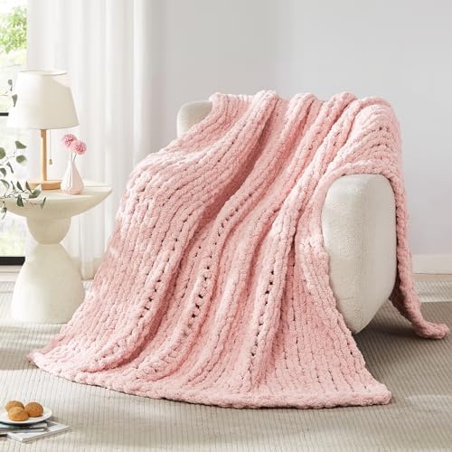 L'AGRATY Chunky Knit Throw Blanket for Couch, 50'' x 60'' Knit Throw