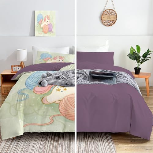 Sage Green Cute Watercolor Unicorn Duvet Cover Set For Women Girls