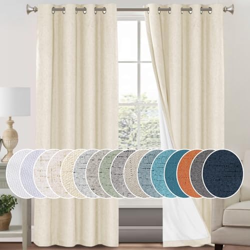 PrinceDeco 100% Blackout Linen Curtains for Bedroom Rich Textured
