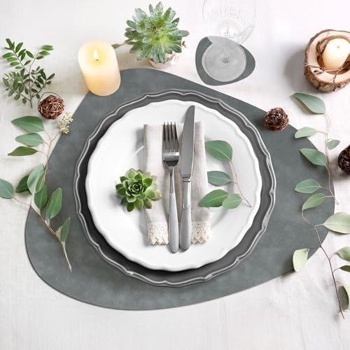 comfoyar Faux Leather Placemats and Coasters Set of 6, 13x16.5 Inch