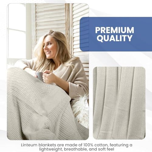 100% Cotton Open Weave Blanket Twin – Breathable All Season – Oatmeal