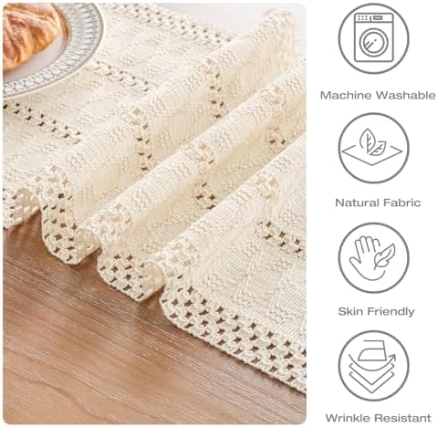 Ivory Farmhouse Boho Macrame Table Runner with Tassels 110 inches Long