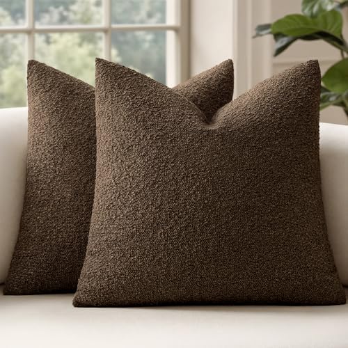 MIULEE 22x22 Decorative Euro Sham Boucle Couch Pillow Covers Brown