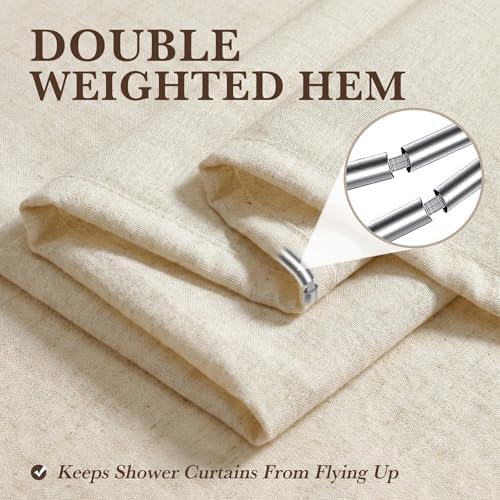 Seasonwood Beige Linen Shower Curtain Farmhouse Bathroom Decor 72x84