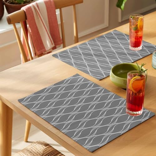 Gray Waves Vintage Stripes Line Placemats Set of 6 Washable Table Mats