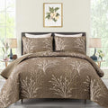 DJY Brown Quilt Set King Size Branch Botanical Bedspread Coverlet Set