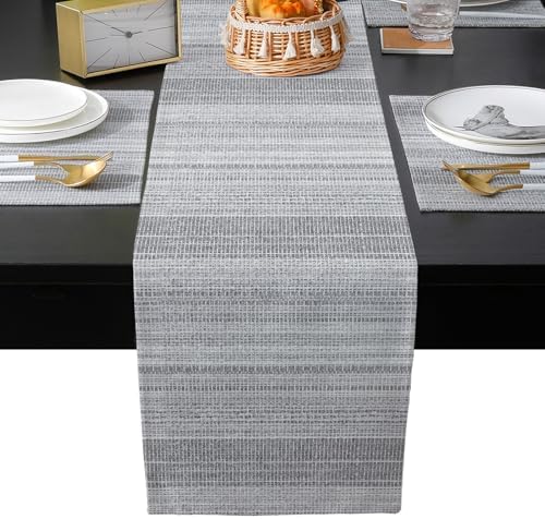 Linen Textured Striped Table Runner and Placemats Set of 4 Farmhouse