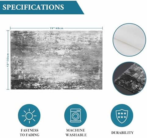 Placemats Set of 8, Retro Gray Shabby Texture Table Mats Washable