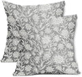 Gray Vintage Floral Pillow Covers 18x18 Inch Set of 2 Neutral Flower