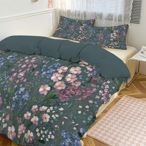 Natural Wildflowers and Meadows Duvet Cover King 3Pcs, Breathable