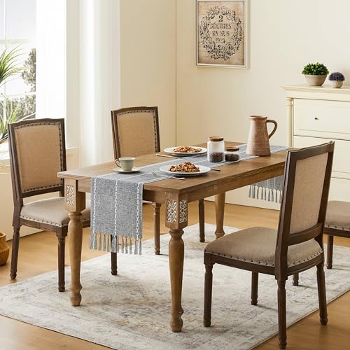 Hemstitched Farmhouse Table Runner, Charcoal 13x72 Inch, Cotton Linen