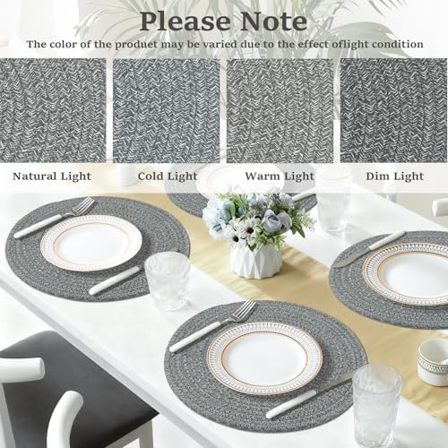 Round Placemats Set of 6, Cotton Rope Woven Table Mats, Hot Pads for