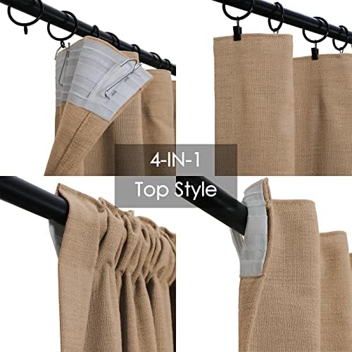 TWOPAGES Linen Textured Cotton Curtain 96 Inches Long 4-in-1 Header