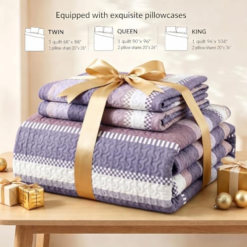 Whale Flotilla Reversible Purple Print Quilt King Size with 2 Pillow