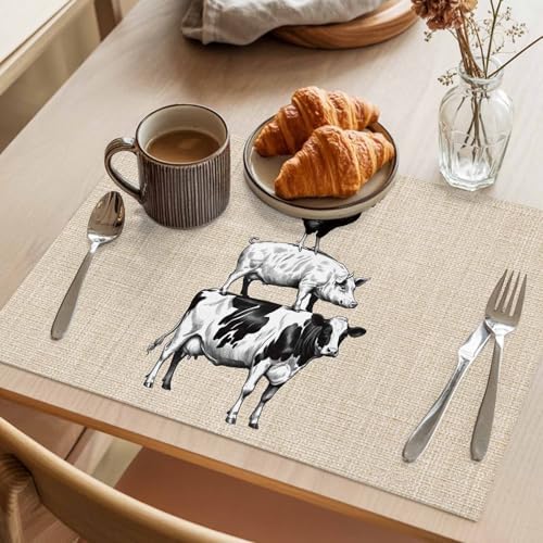 Placemats Set of 8, Farmhouse Wooden Grain Woven Placemat, Linen Place