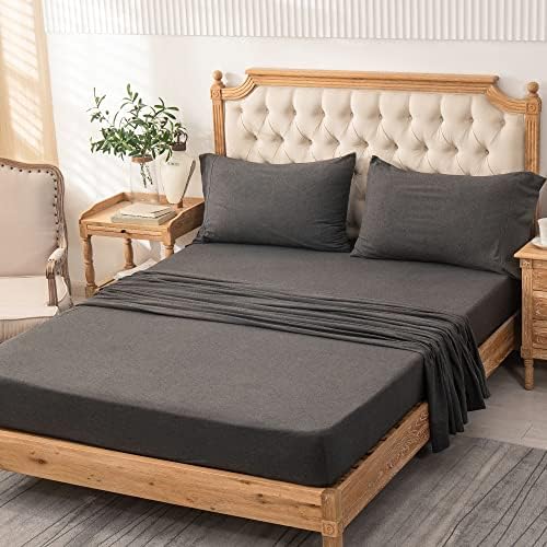 PURE ERA Jersey Knit 4pc Bed Sheet Set 100% T-Shirt Heather Cotton