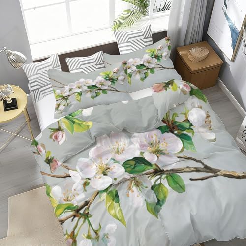 Set Microfiber Duvet Cover King Size, Oil Painting Style Plant Branch